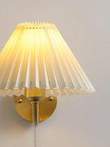 Modern Pleated Fabric Wall Sconce Set of 2 Elegant Brass Indoor Lighting Fixture for Bedroom and Living Room