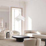 Modern Pleated White Fabric Pendant Light Botanical Layered Hanging Fixture with Gold Hardware