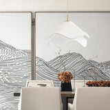 Modern Pleated White Fabric Pendant Light Botanical Layered Hanging Fixture with Gold Hardware