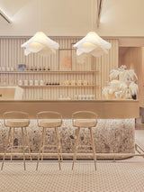 Modern Pleated White Fabric Pendant Light Botanical Layered Hanging Fixture with Gold Hardware