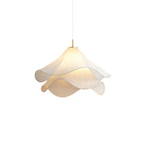 Modern Pleated White Fabric Pendant Light Botanical Layered Hanging Fixture with Gold Hardware