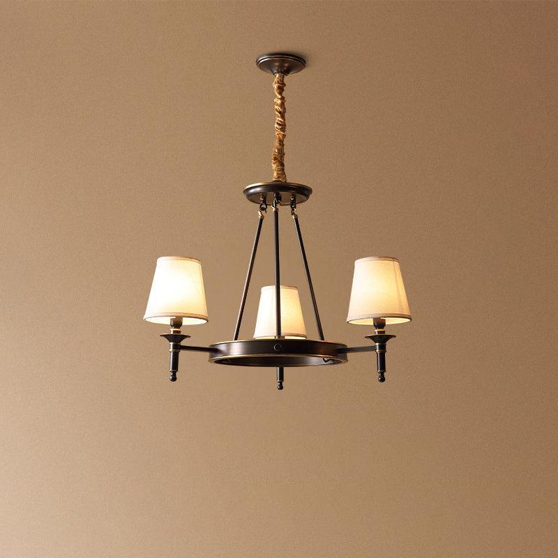 Modern Polished Brass Crown Chandelier with Natural Linen Shades for Living Room
