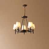 Modern Polished Brass Crown Chandelier with Natural Linen Shades for Living Room