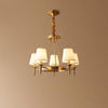Modern Polished Brass Crown Chandelier with Natural Linen Shades for Living Room