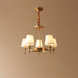 Modern Polished Brass Crown Chandelier with Natural Linen Shades for Living Room