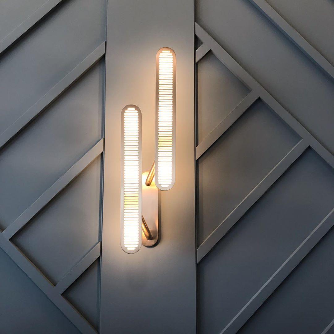 Modern Polished Brass Slotted Grill Wall Sconce with Opal Diffuser and Integrated LED
