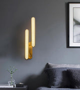 Modern Polished Brass Slotted Grill Wall Sconce with Opal Diffuser and Integrated LED