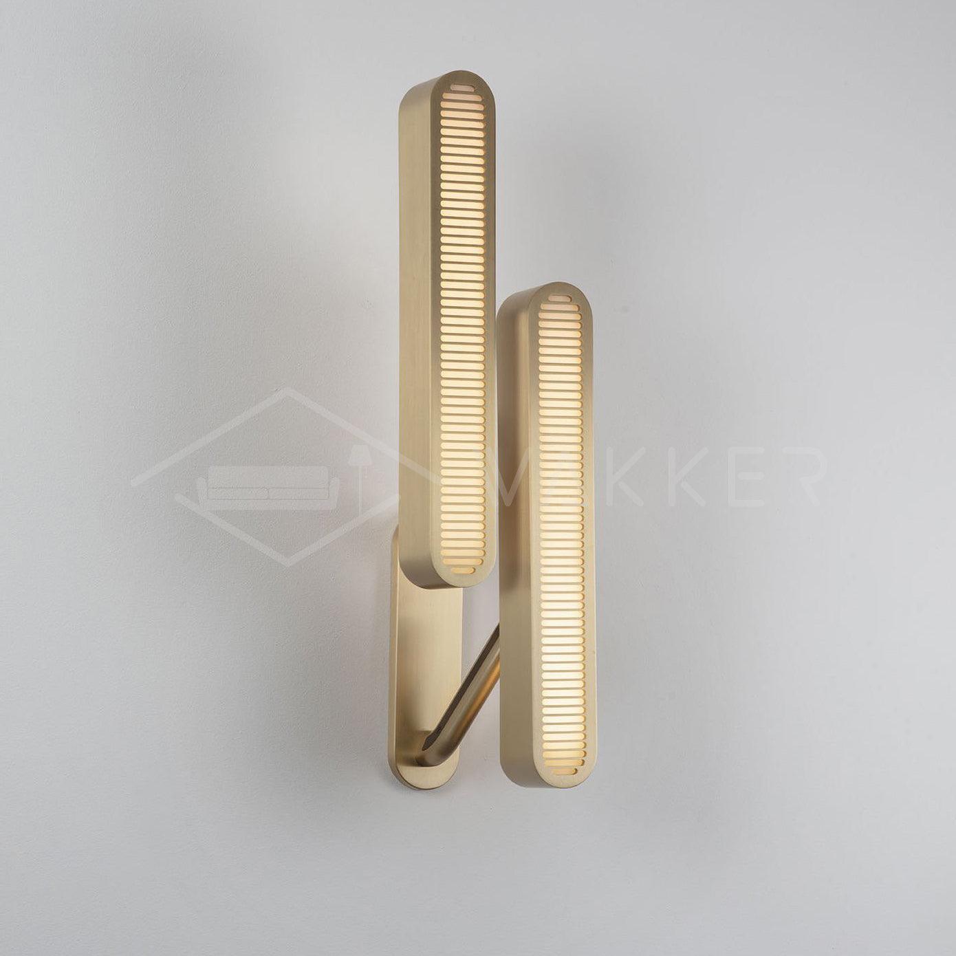 Modern Polished Brass Slotted Grill Wall Sconce with Opal Diffuser and Integrated LED