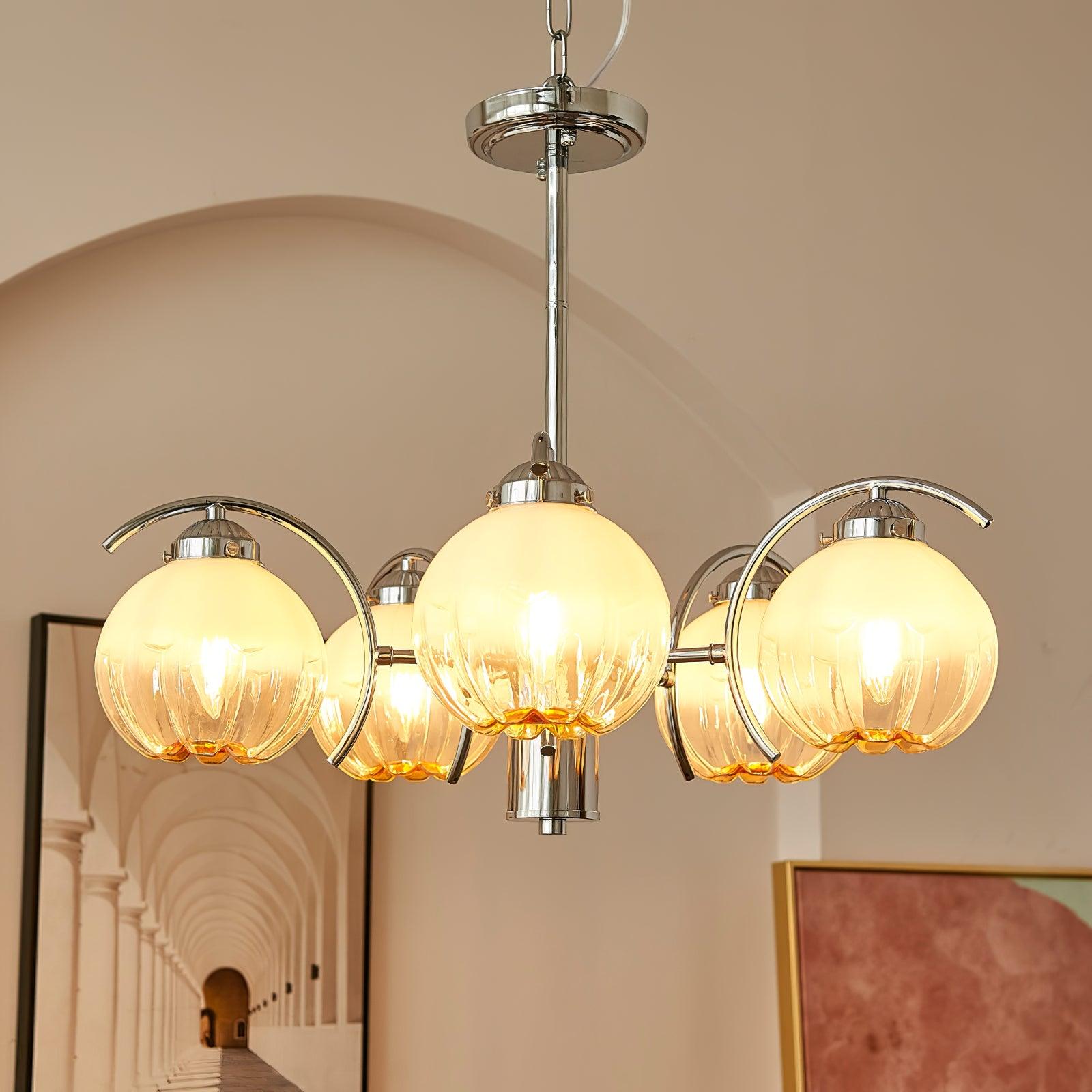 Modern Polished Chrome Pendant Light with White Glass Shades Litchford Adjustable Chandelier