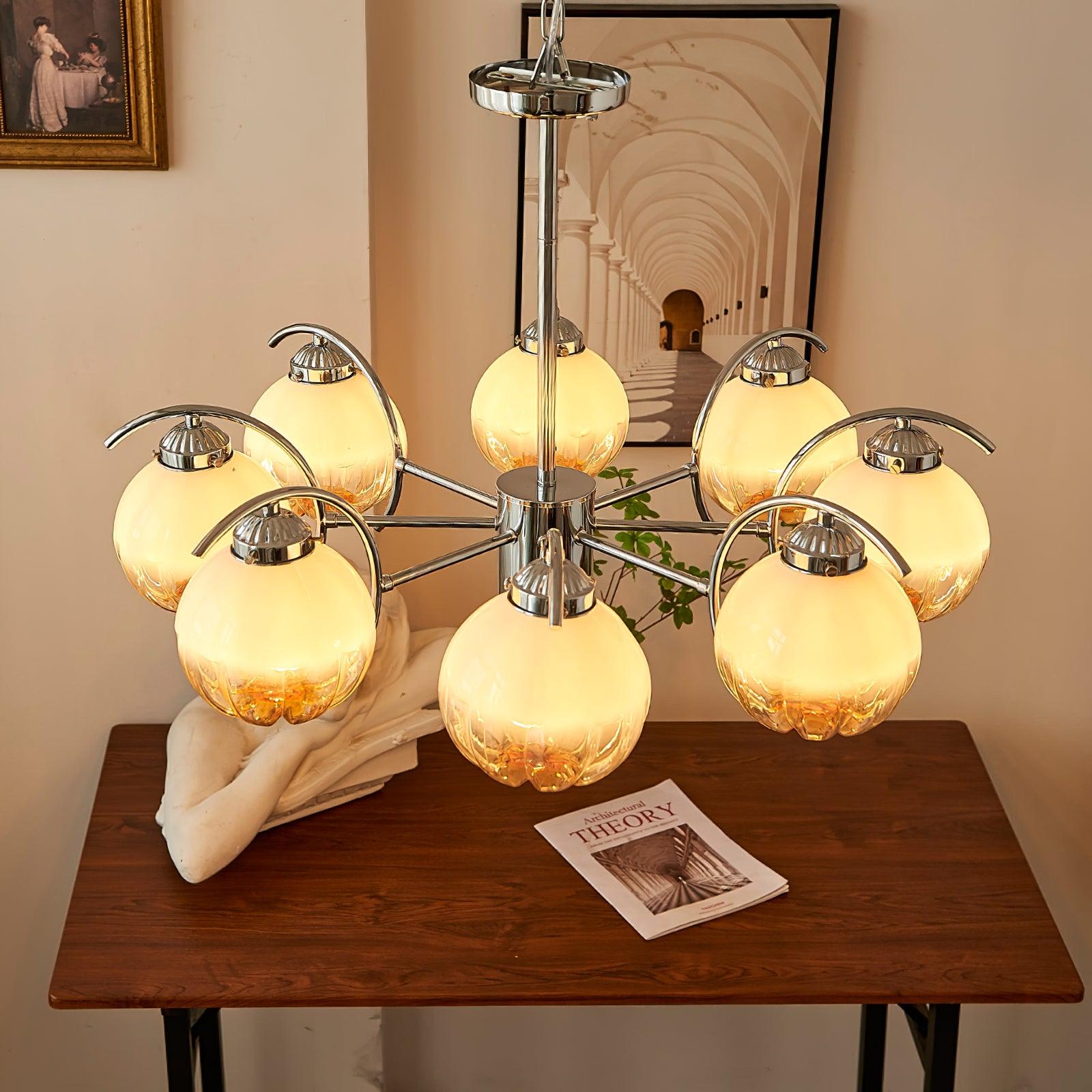 Modern Polished Chrome Pendant Light with White Glass Shades Litchford Adjustable Chandelier
