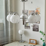 Modern Polished Chrome Pendant Light with White Glass Shades Litchford Adjustable Chandelier