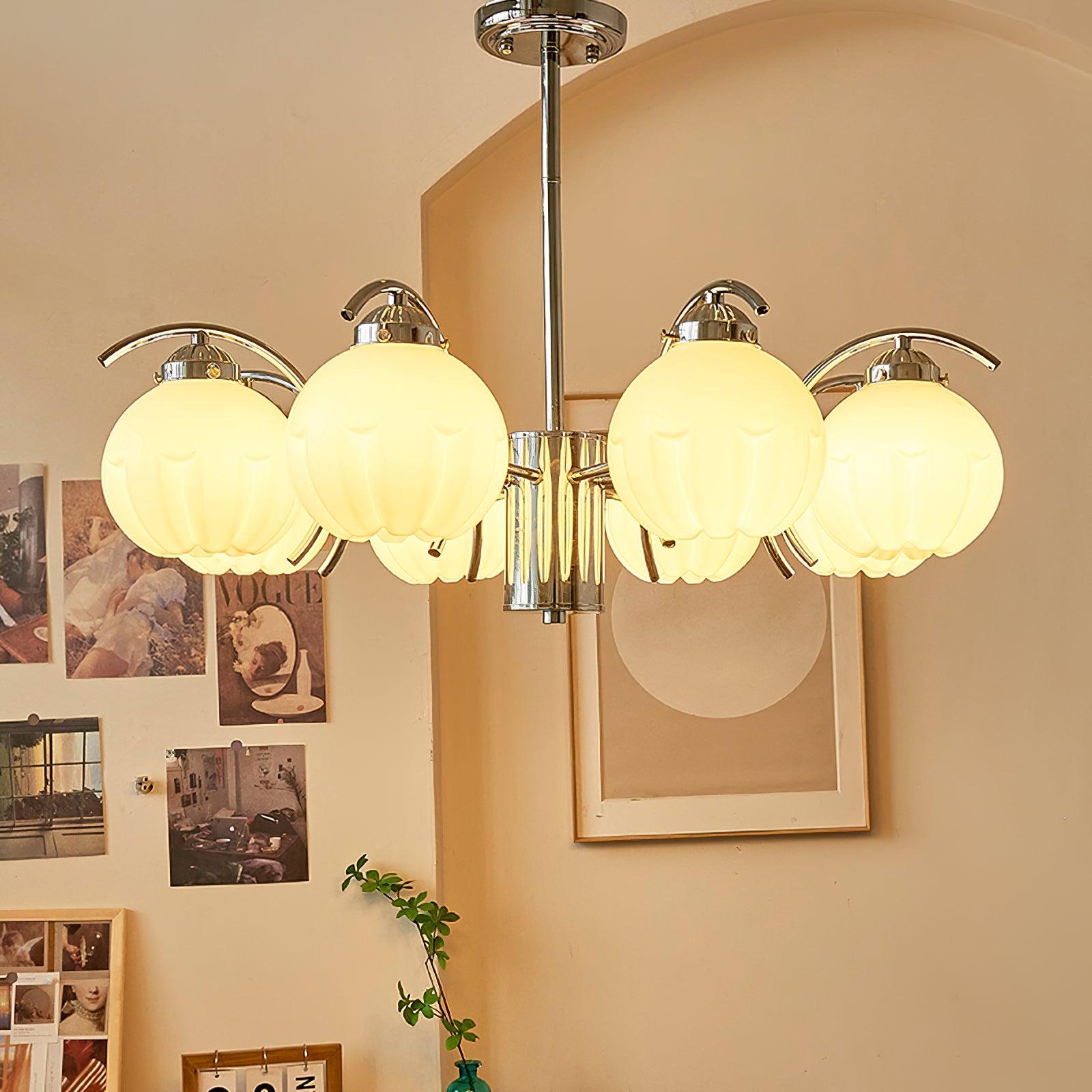 Modern Polished Chrome Pendant Light with White Glass Shades Litchford Adjustable Chandelier