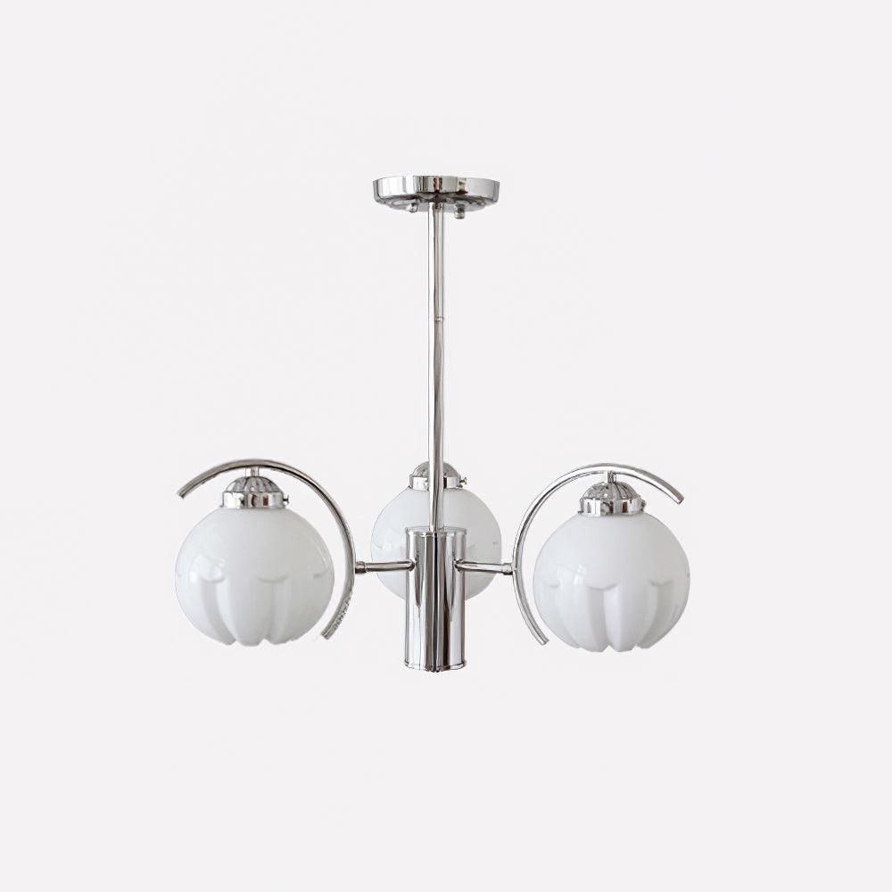 Modern Polished Chrome Pendant Light with White Glass Shades Litchford Adjustable Chandelier