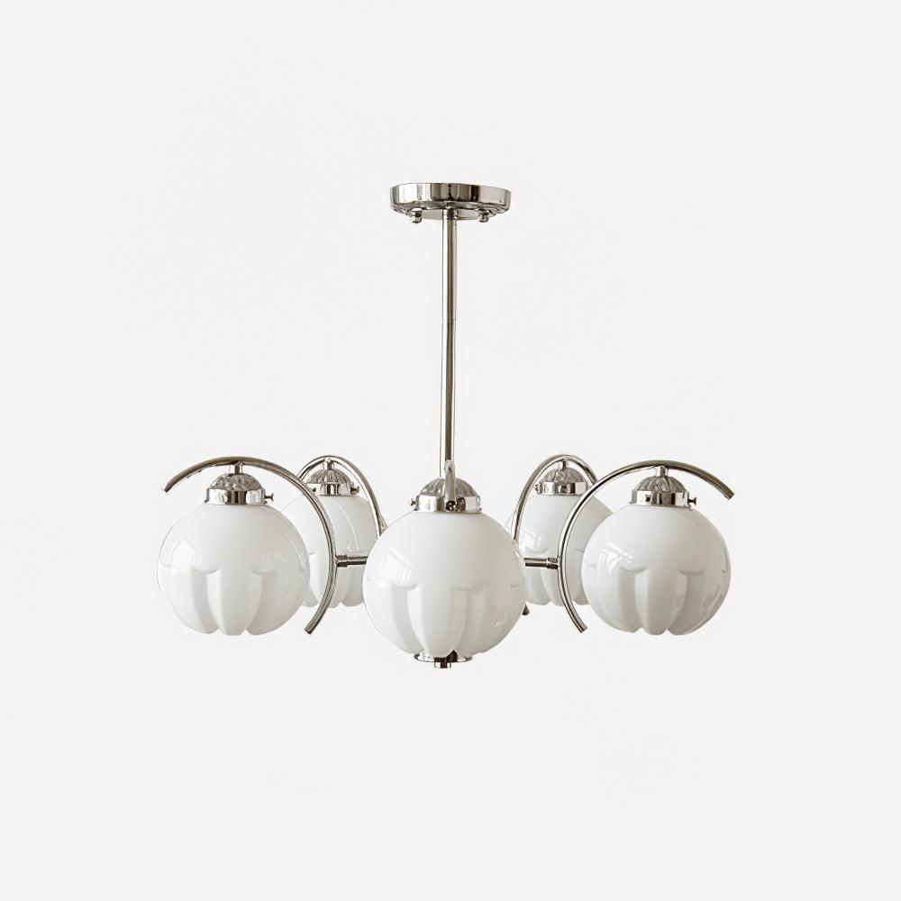 Modern Polished Chrome Pendant Light with White Glass Shades Litchford Adjustable Chandelier