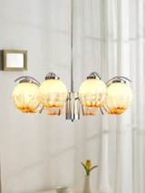 Modern Polished Chrome Pendant Light with White Glass Shades Litchford Adjustable Chandelier