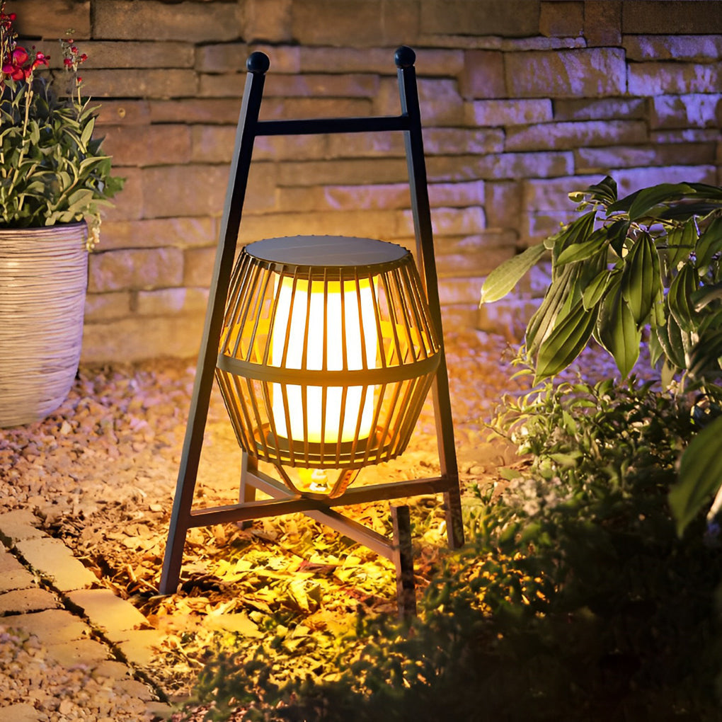 Modern Portable Dimmable LED Black Solar Outdoor Lantern Waterproof Garden Pathway Light