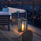 Modern Portable LED Outdoor Floor Lamp Rechargeable Candle Lantern with Glass and Steel