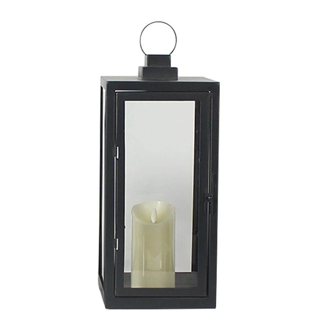 Modern Portable LED Outdoor Floor Lamp Rechargeable Candle Lantern with Glass and Steel