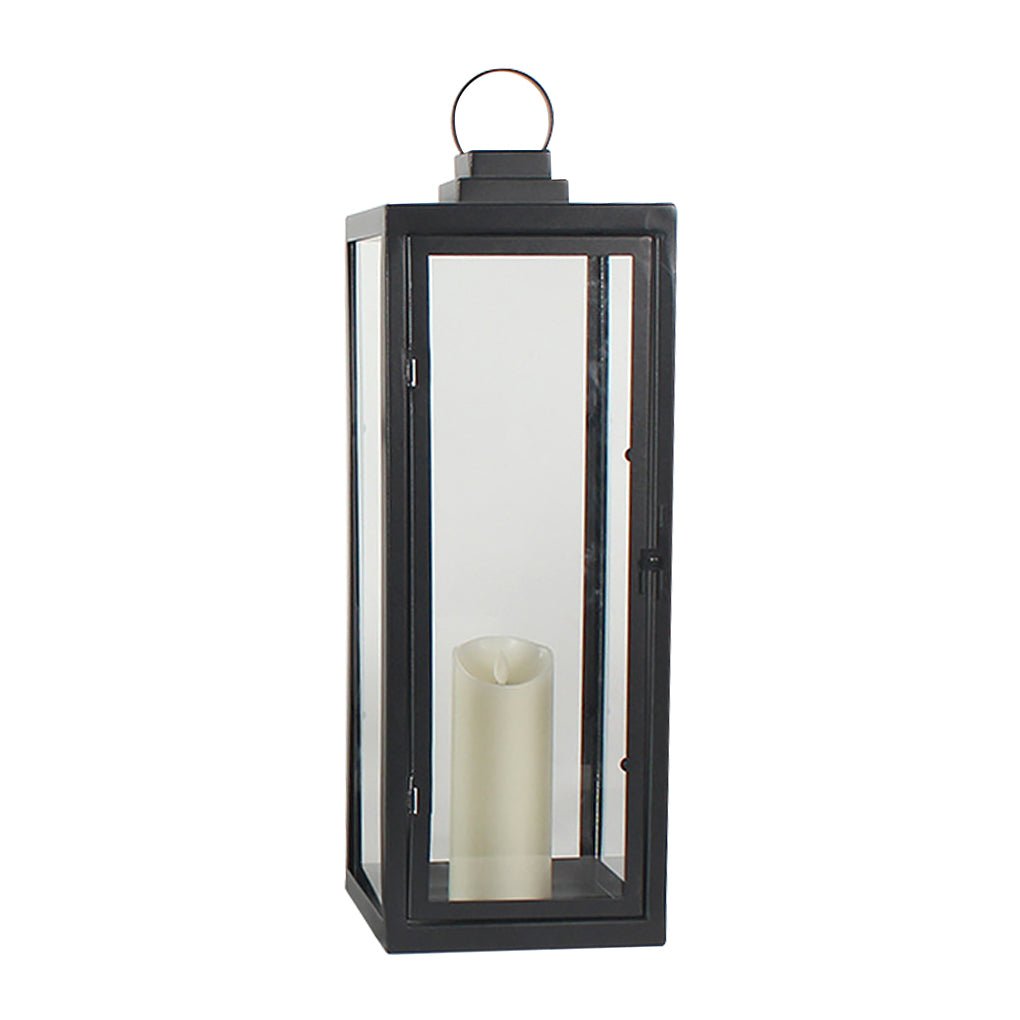 Modern Portable LED Outdoor Floor Lamp Rechargeable Candle Lantern with Glass and Steel