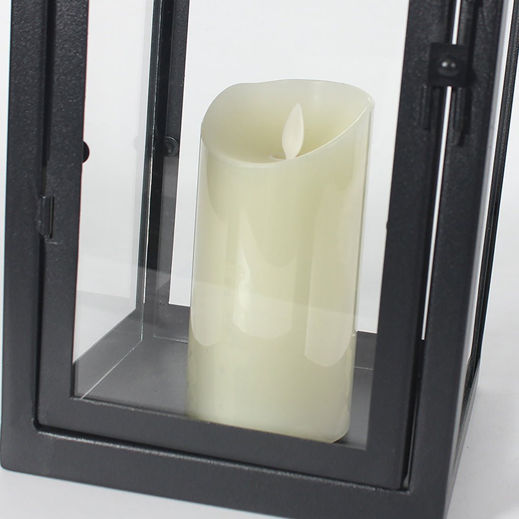 Modern Portable LED Outdoor Floor Lamp Rechargeable Candle Lantern with Glass and Steel