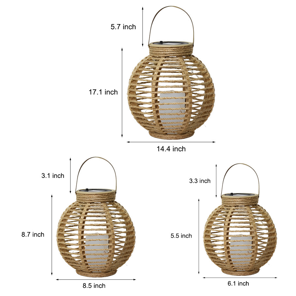 Modern Portable Solar Powered LED Outdoor Rattan Lantern for Garden Patio and Balcony