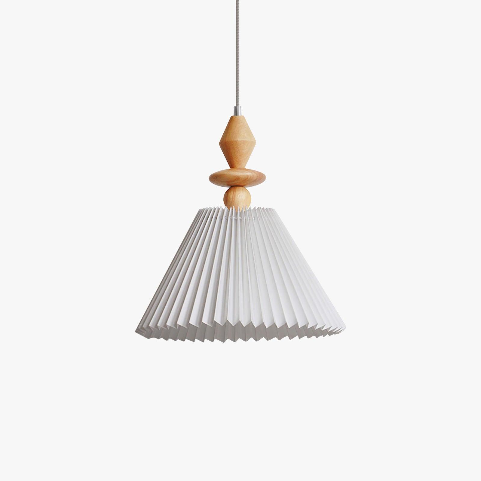 Modern Prairie Pleated Shade Pendant Light with Hand Turned Wood Details