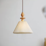 Modern Prairie Pleated Shade Pendant Light with Hand Turned Wood Details