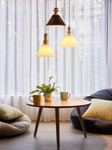 Modern Prairie Pleated Shade Pendant Light with Hand Turned Wood Details