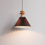 Modern Prairie Pleated Shade Pendant Light with Hand Turned Wood Details