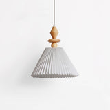 Modern Prairie Pleated Shade Pendant Light with Hand Turned Wood Details