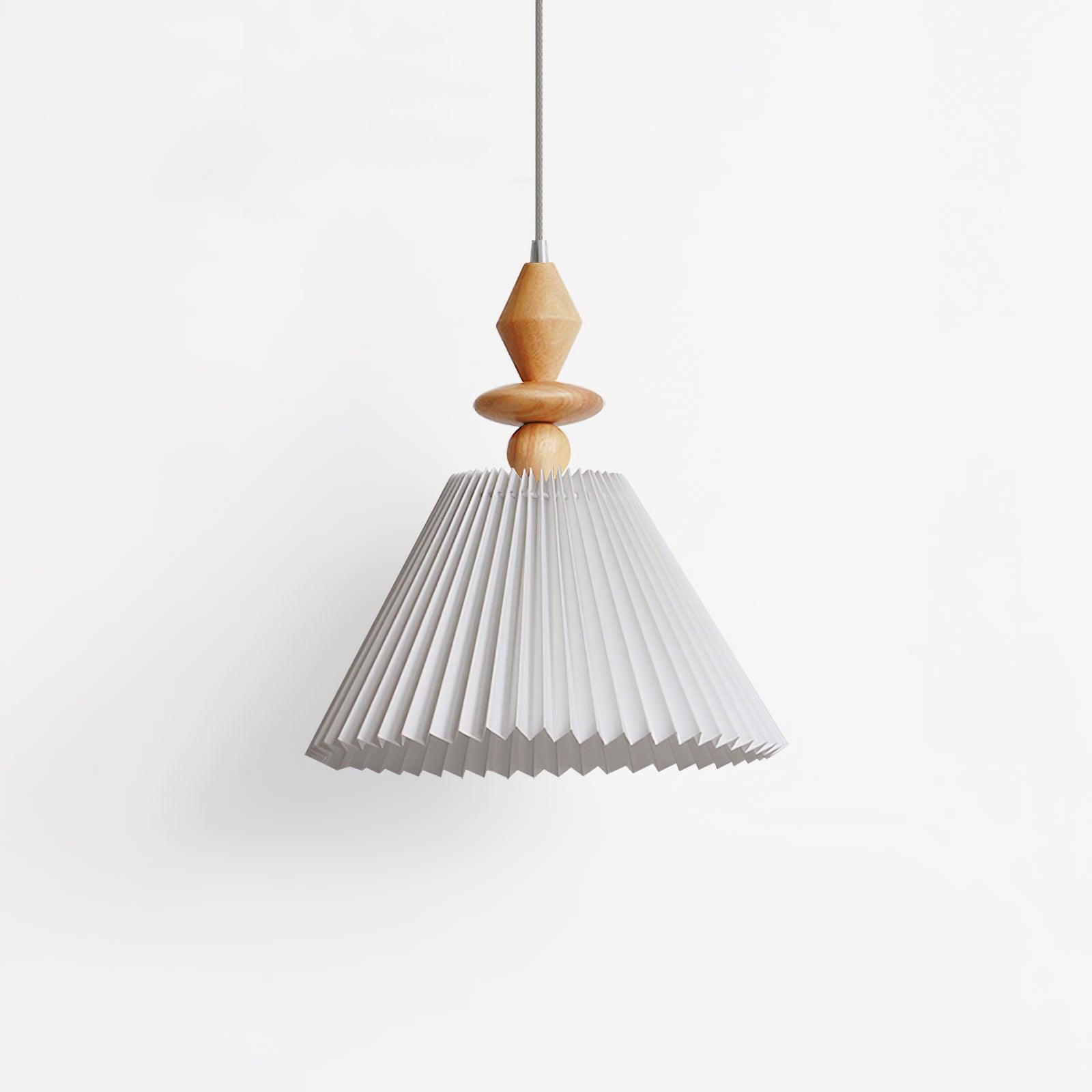 Modern Prairie Pleated Shade Pendant Light with Hand Turned Wood Details