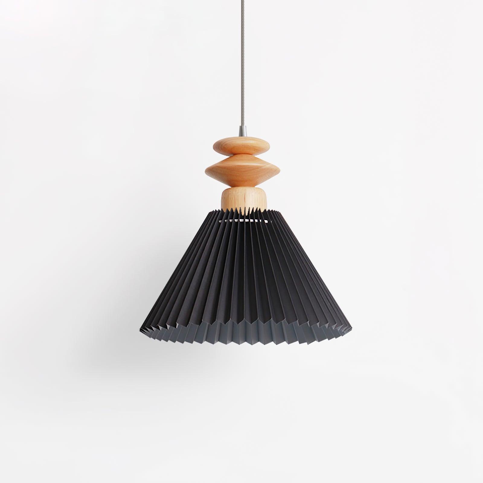 Modern Prairie Pleated Shade Pendant Light with Hand Turned Wood Details