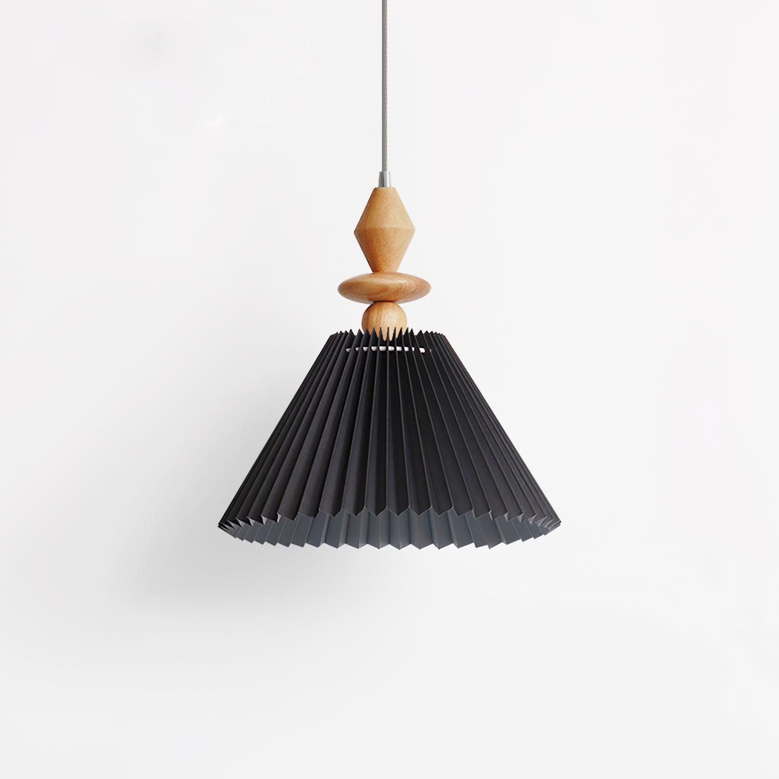 Modern Prairie Pleated Shade Pendant Light with Hand Turned Wood Details