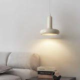 Modern Puck Drop Pendant Light Minimalist Metal Ceiling Hanging Lamp in Cream Finish