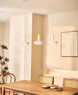 Modern Puck Drop Pendant Light Minimalist Metal Ceiling Hanging Lamp in Cream Finish