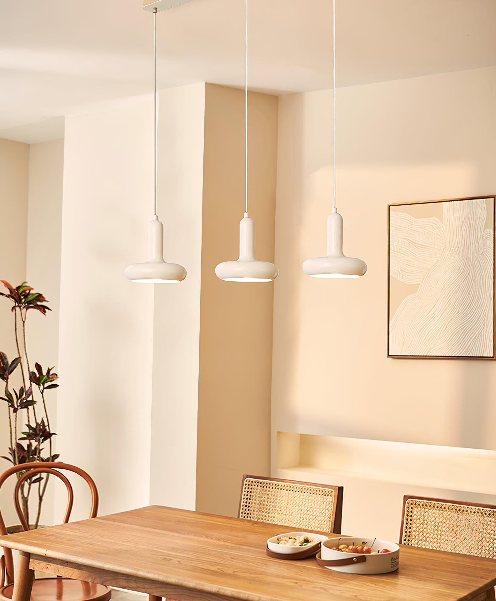 Modern Puck Drop Pendant Light Minimalist Metal Ceiling Hanging Lamp in Cream Finish