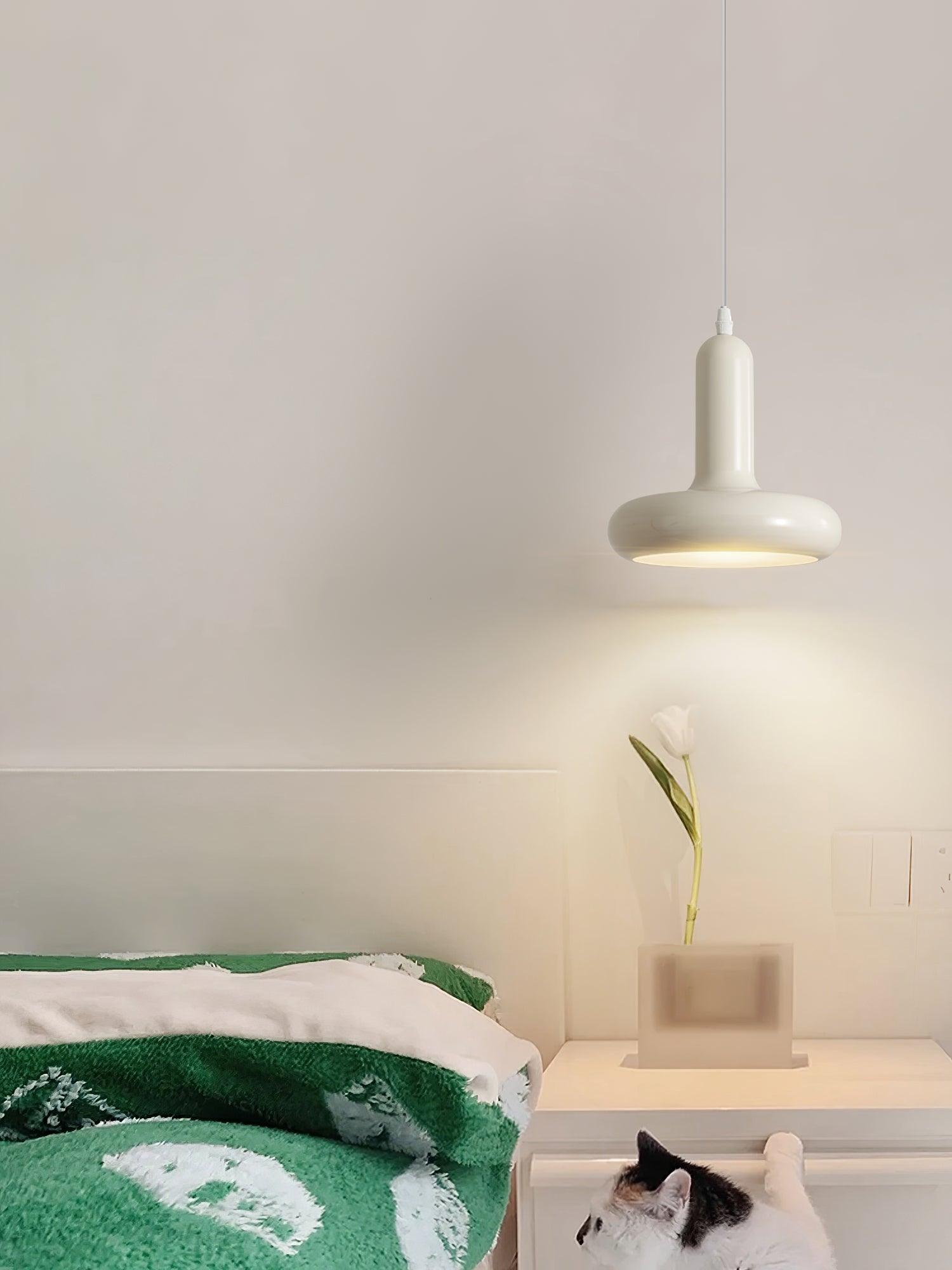 Modern Puck Drop Pendant Light Minimalist Metal Ceiling Hanging Lamp in Cream Finish