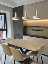 Modern Puck Drop Pendant Light Minimalist Metal Ceiling Hanging Lamp in Cream Finish