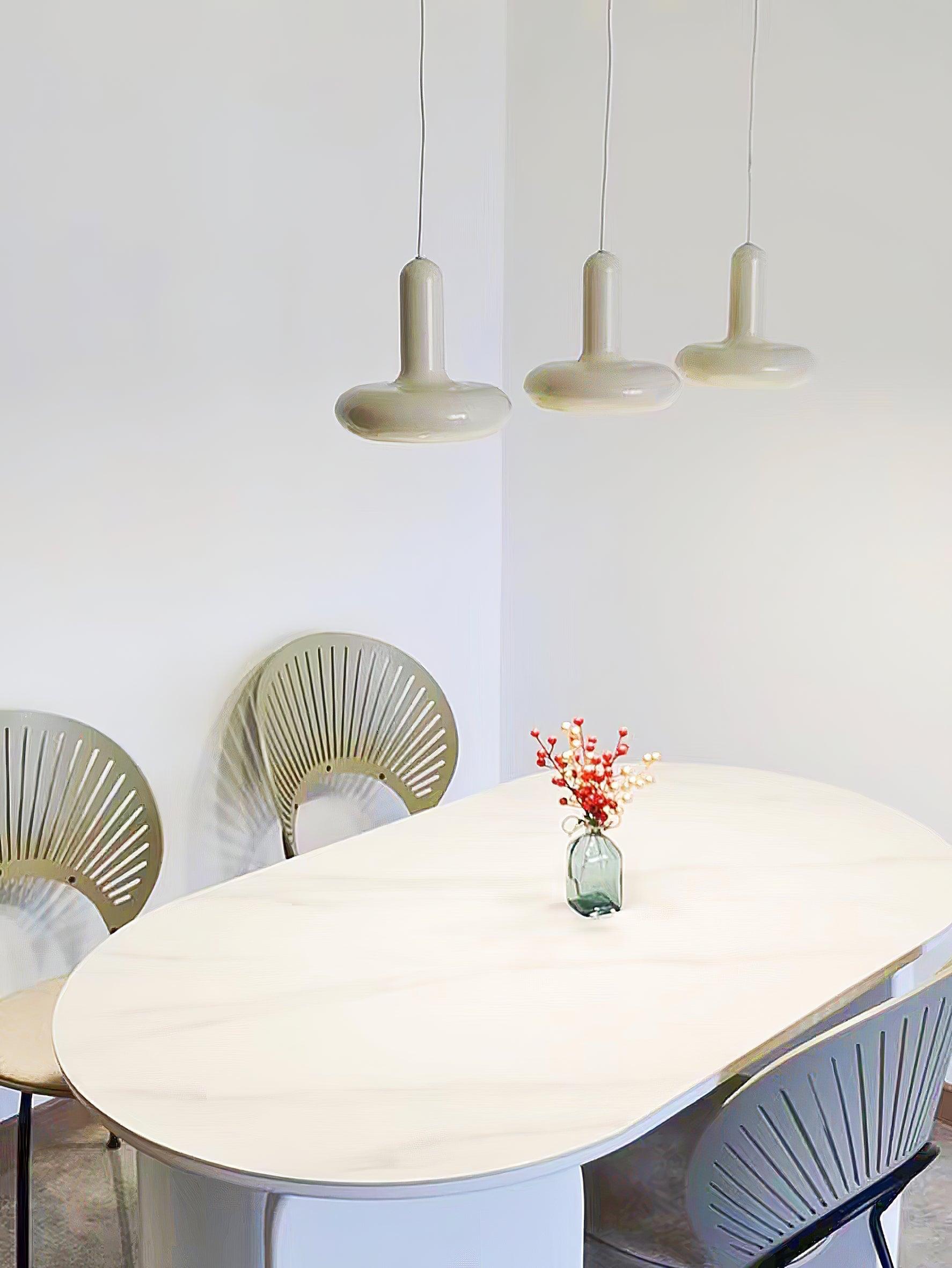 Modern Puck Drop Pendant Light Minimalist Metal Ceiling Hanging Lamp in Cream Finish