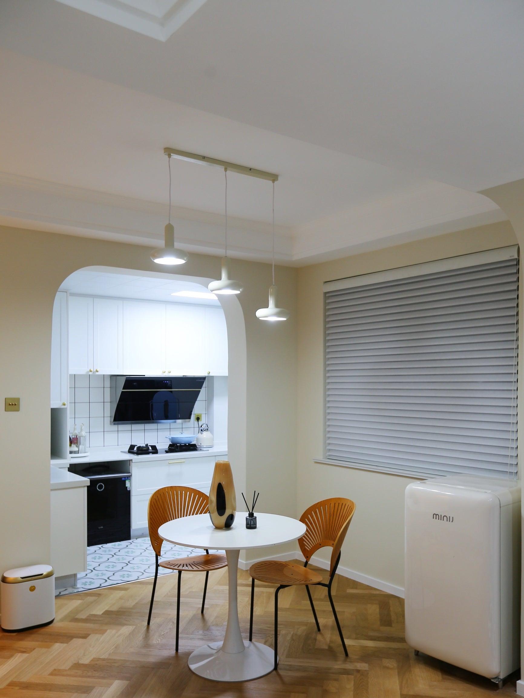 Modern Puck Drop Pendant Light Minimalist Metal Ceiling Hanging Lamp in Cream Finish