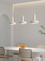 Modern Puck Drop Pendant Light Minimalist Metal Ceiling Hanging Lamp in Cream Finish