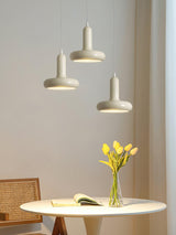 Modern Puck Drop Pendant Light Minimalist Metal Ceiling Hanging Lamp in Cream Finish