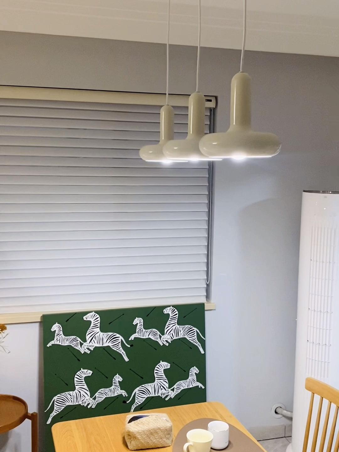 Modern Puck Drop Pendant Light Minimalist Metal Ceiling Hanging Lamp in Cream Finish