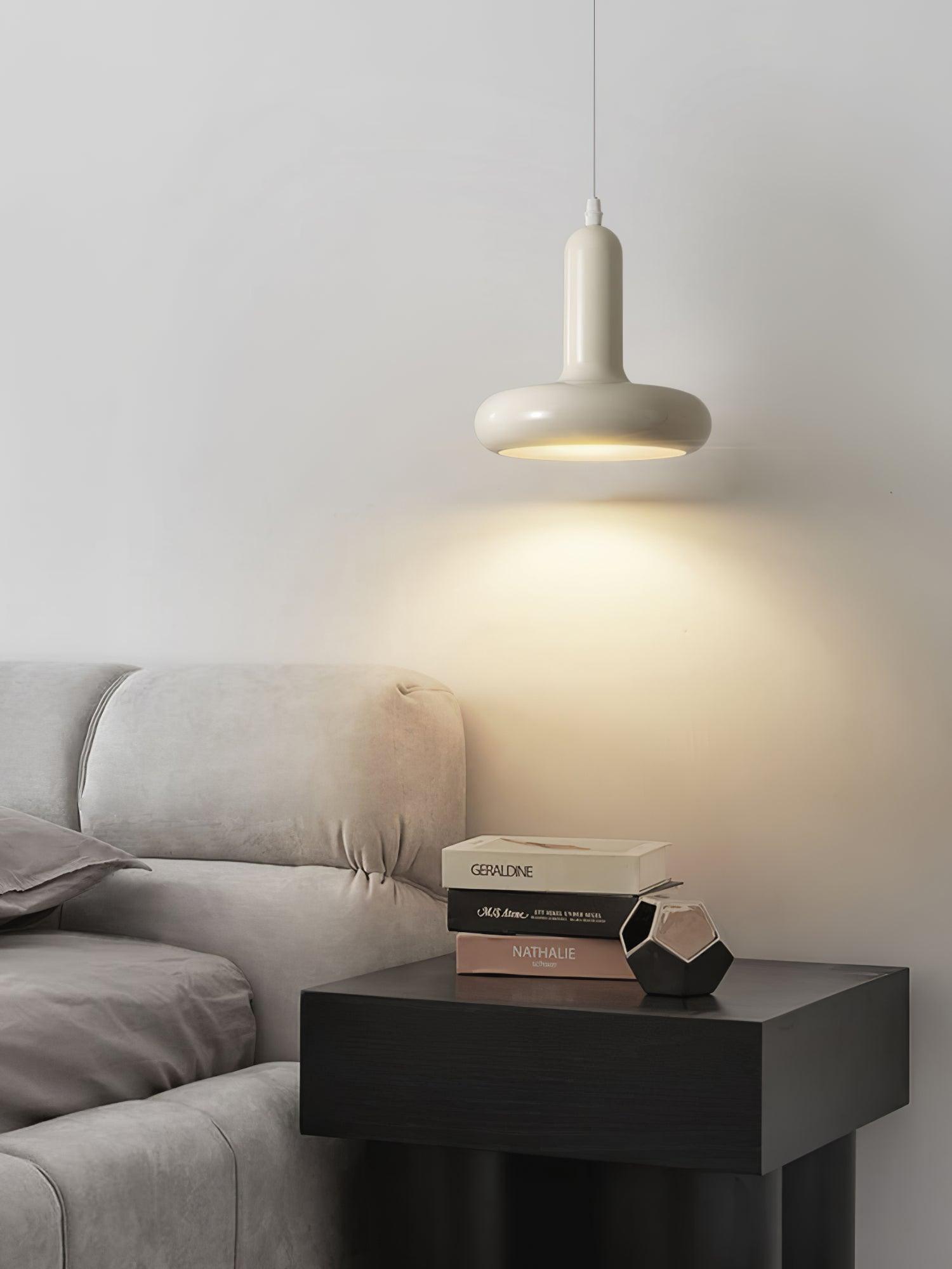 Modern Puck Drop Pendant Light Minimalist Metal Ceiling Hanging Lamp in Cream Finish