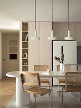 Modern Puck Drop Pendant Light Minimalist Metal Ceiling Hanging Lamp in Cream Finish