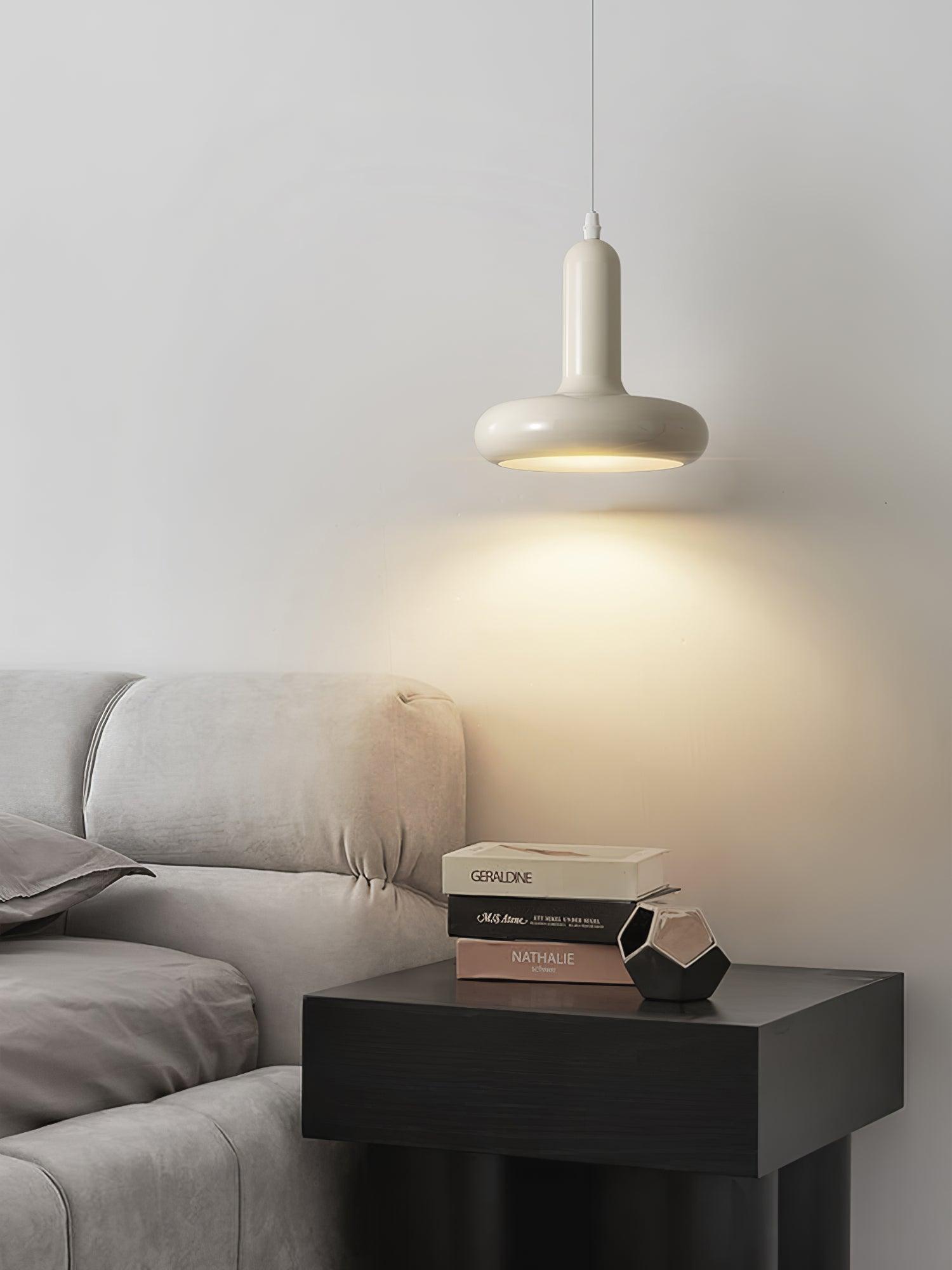Modern Puck Drop Pendant Light Minimalist Metal Ceiling Hanging Lamp in Cream Finish