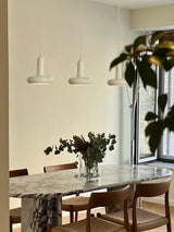 Modern Puck Drop Pendant Light Minimalist Metal Ceiling Hanging Lamp in Cream Finish