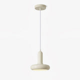 Modern Puck Drop Pendant Light Minimalist Metal Ceiling Hanging Lamp in Cream Finish