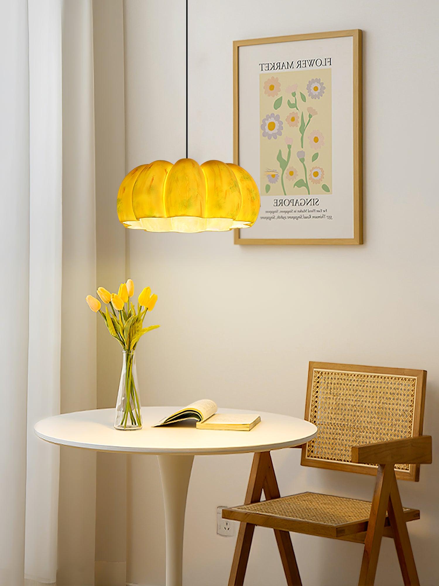 Modern Pumpkin Resin Pendant Light Decorative Hanging Lamp for Kitchen and Dining Room