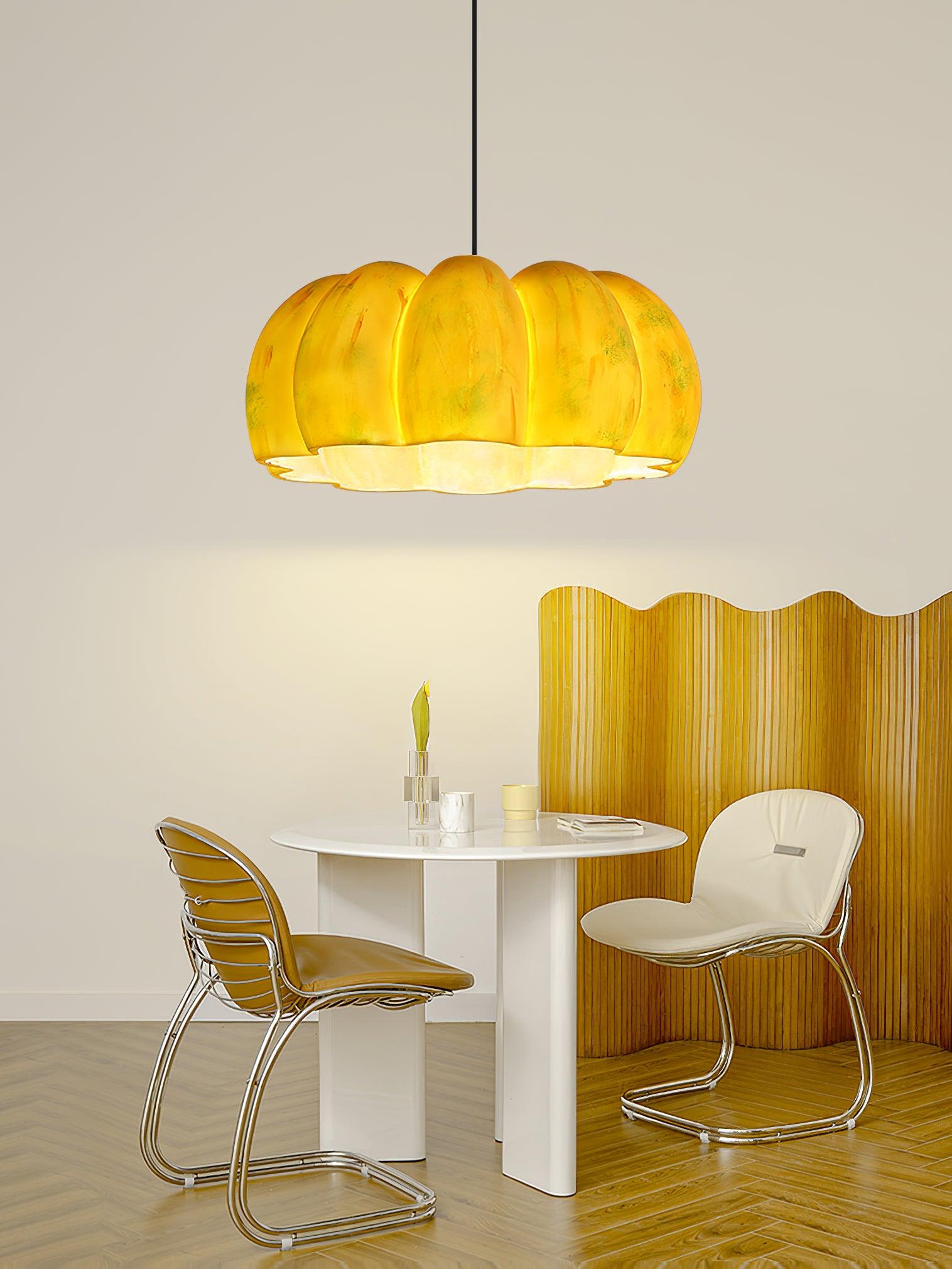 Modern Pumpkin Resin Pendant Light Decorative Hanging Lamp for Kitchen and Dining Room